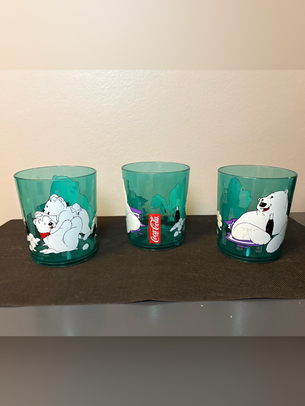 Set of 3 Vintage Coca-Cola Polar Bear Plastic Tumblers